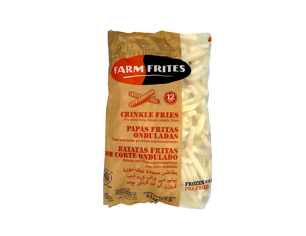 BATATA PALITO CONGELADA PRÉ FRITA CRINKLE FRIES ONDULADA FARM FRITES 2,5 KG (CX 5 PCT)